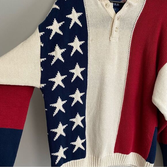 Vintage Old Glory American Flag Knitted Grandpa Sweater - Picture 4 of 6